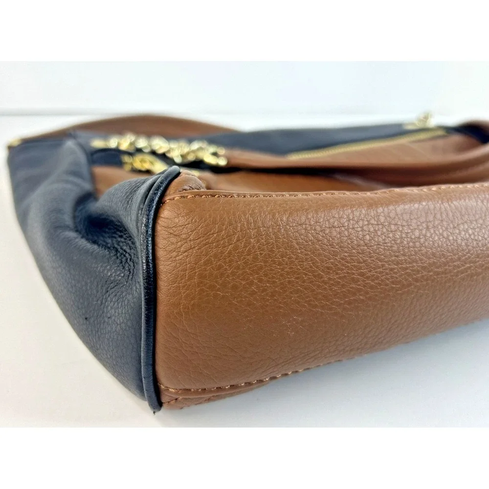 Calvin Klein Black Brown Leather Shoulder Bag Medium Quilted Chain Satchel Purse